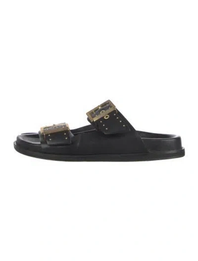 Pre-owned Allsaints Leather Studded Accents Slides In Black