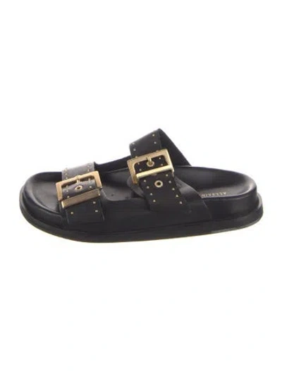 Pre-owned Allsaints Leather Studded Accents Slides In Black