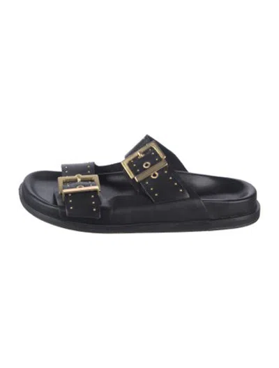 Pre-owned Allsaints Leather Studded Accents Slides In Blue