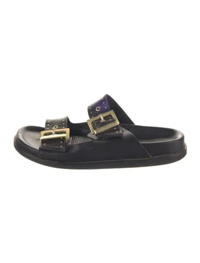 Pre-owned Allsaints Leather Studded Accents Slides In Metallic/silver
