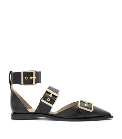 Allsaints Leather Sutton Buckle Flats In Black