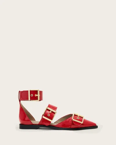 Allsaints Leather Sutton Patent Shoes In Red