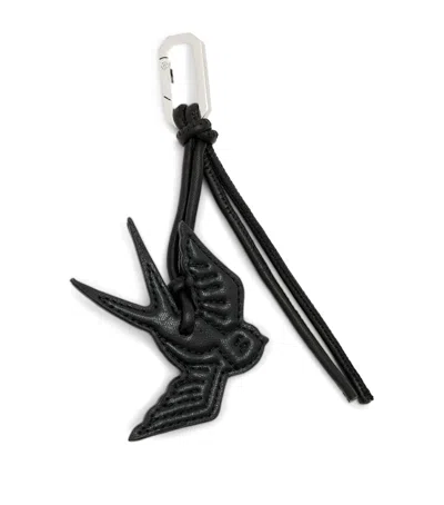 Allsaints Leather Swallow Keyring In Black