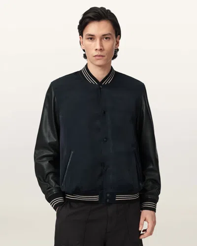 Allsaints Leather Taishi Leather Varsity Bomber Jacket In Black