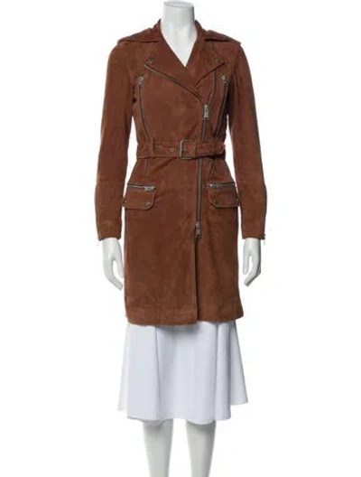 Pre-owned Allsaints Leather Trench Coat In Brown