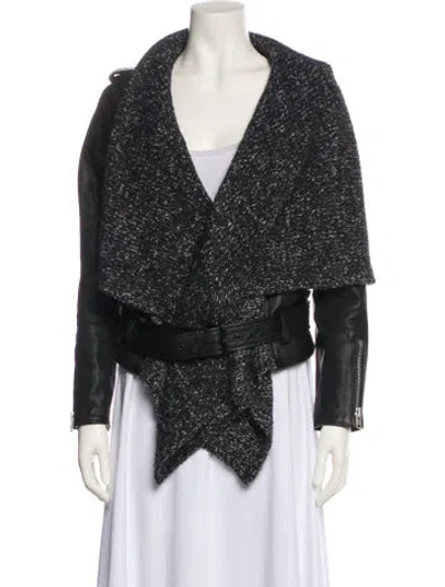 Pre-owned Allsaints Leather Tweed Pattern Evening Jacket In Black