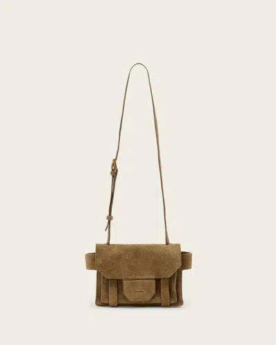 Allsaints Leather Ursa Mini Suede Crossbody Bag In Brown