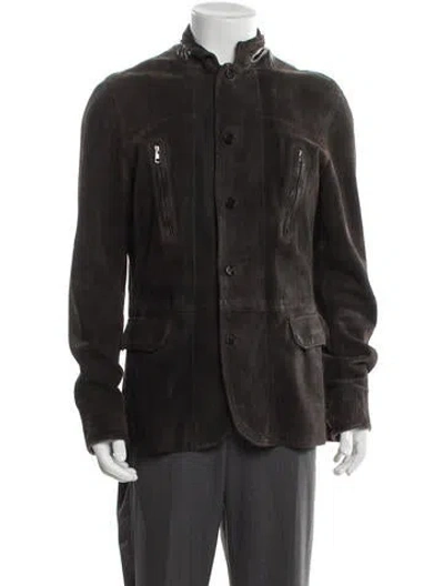 Pre-owned Allsaints Leather Utility Jacket In Gray