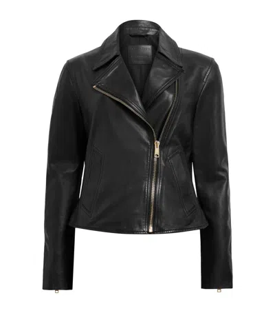 Allsaints Leather Vela Biker Jacket In Black/gold