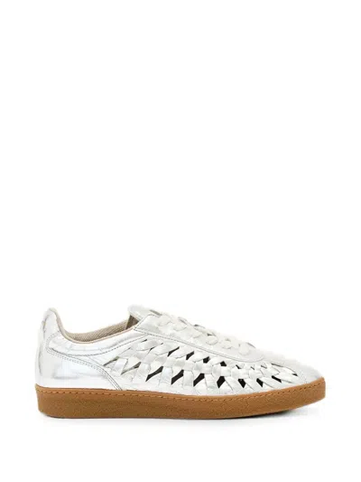 Allsaints Leather Woven Metallic Sneakers In Animal Print