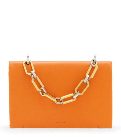 Allsaints Leather Yua Clutch Bag In Pyrole Orange/light Gold