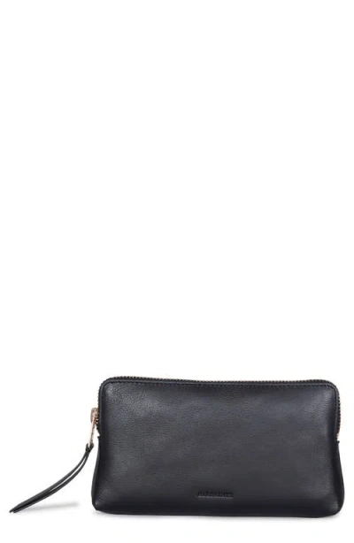 Allsaints Leather Zip Belt Bag In Black/antique Nickel