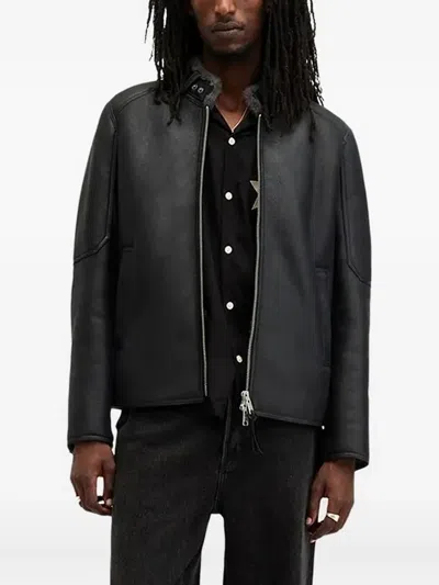 Allsaints Leather Zip-front Jacket In Black