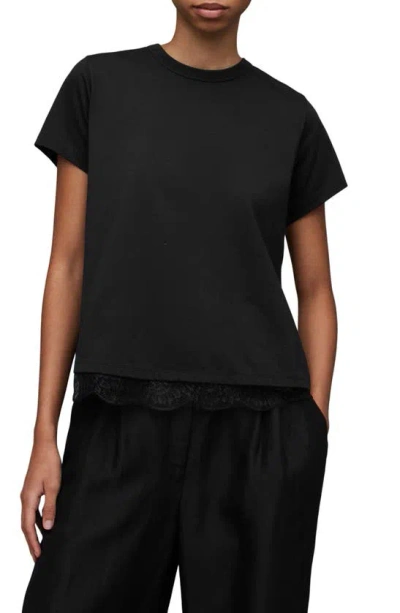 Allsaints Lee Lace Trim T-shirt In Black