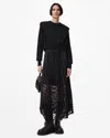 Allsaints Leia Dott 2-in-1 Pleated Midi Dress In Black