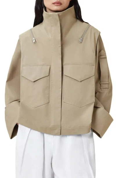 Allsaints Leighton Cotton Blend Utility Jacket In Cement Grey