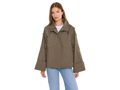 Allsaints Leighton Jacket Women's Coat Dark Khaki Green: Lg (us 10-12), Cotton/elastane/lyocell In Multi