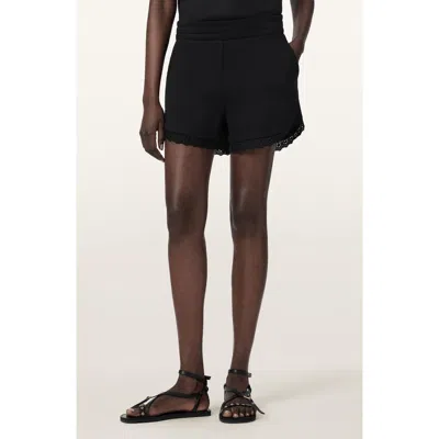 Allsaints Lele Eyelet Trim Cotton Shorts In Black