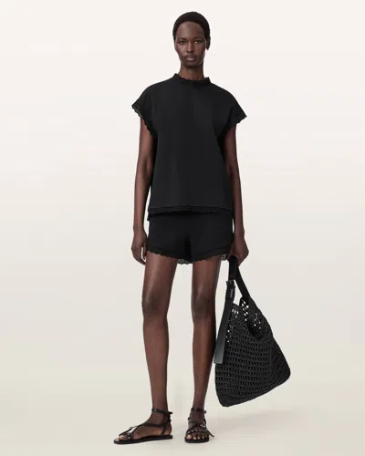 Allsaints Lele Straight Fit Lace Trim Shorts In Black