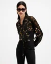 Allsaints Len Printed Cropped Tie Up Shirt In Kateri Black