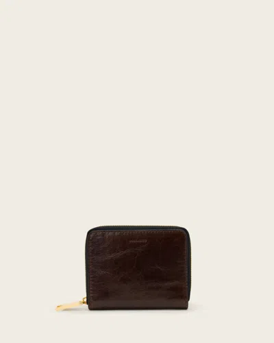 Allsaints Lena Hex Leather Zip Wallet In Brown