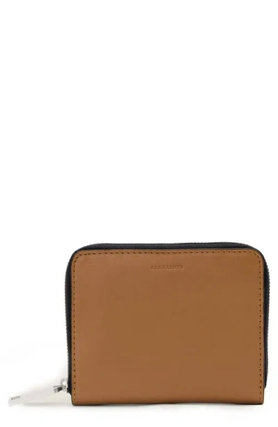 Allsaints Lena Hex Leather Zip Wallet In Brown