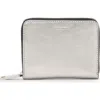 Allsaints Lena Hex Metallic Leather Zip Wallet In Silver Crinkle