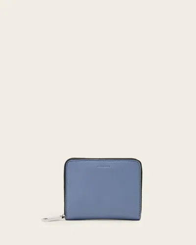 Allsaints Lena Hex Zip Up Leather Wallet In Blue