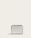 Allsaints Lena Hex Metallic Leather Zip Wallet In Silver