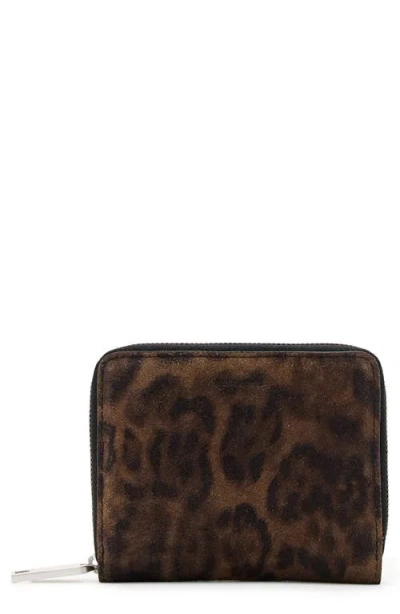 Allsaints Lena Leopard Suede Zip Wallet In Brown