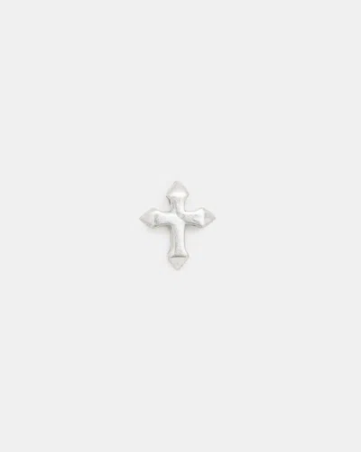 Allsaints Lennox Cross Stud Earring In Warm Silver