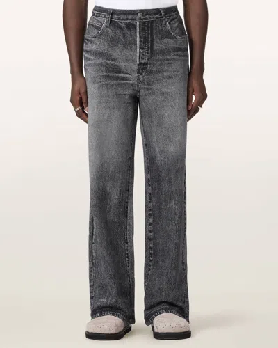 Allsaints Mens Illusion Black Lenny Denim-illusion Cotton Trousers In Gray