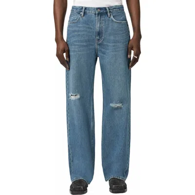 Allsaints Lenny Loose Fit Ripped Straight Leg Jeans In Blue