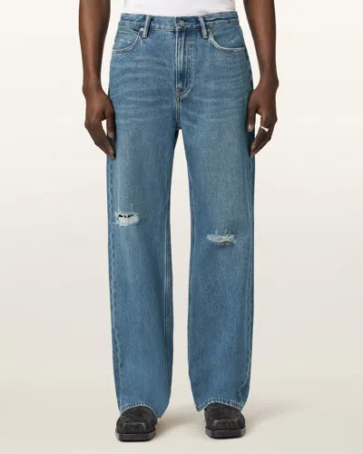 Allsaints Lenny Loose Fit Wide Leg Denim Jeans In Blue
