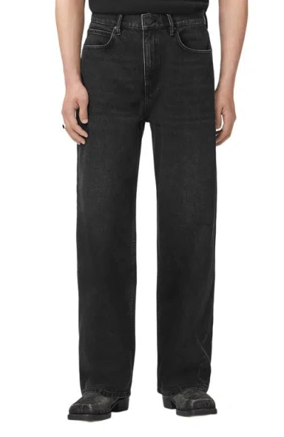 Allsaints Lenny Lux Relaxed Wide Leg Jeans In Washed Black