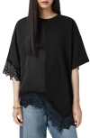 Allsaints Lenny Oversize Lace Trim Cotton T-shirt In Black