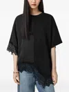 Allsaints Womens Black Lenny Round-neck Lace-embroidered Cotton T-shirt In Black