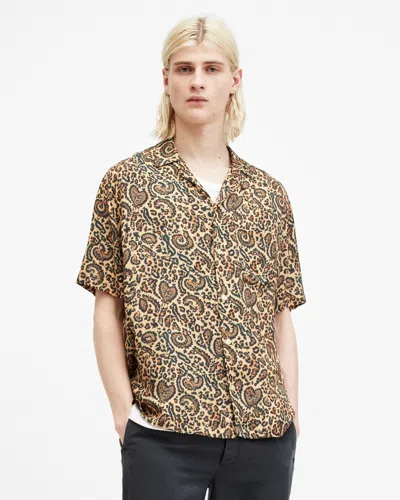 Allsaints Leo Paisley Relaxed Fit Shirt In Jet Black