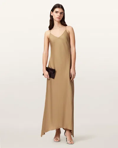 Allsaints Leona Handkerchief Hem Maxi Slipdress In Brown