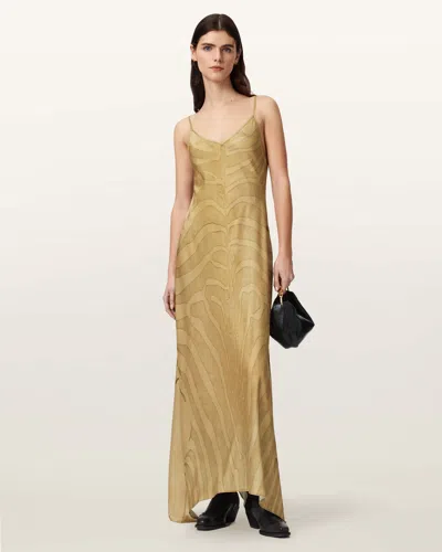 Allsaints Womens Zebra Sand Gol Leona Zebra-print Woven Maxi Dress In Brown