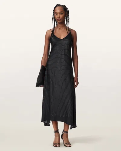 Allsaints Leona V-neck Maxi Slip Dress In Black
