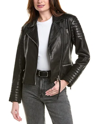 Allsaints Leoni Leather Biker Jacket In Black