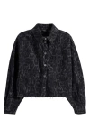 Allsaints Nicky Cropped Patterned Denim Jacket In Black