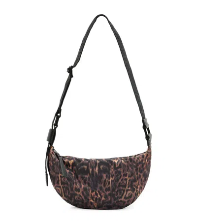 Allsaints Leopard Half Moon Cross-body Bag In Brown