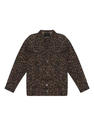 Allsaints Leopard-print Denim Jacket In Brown
