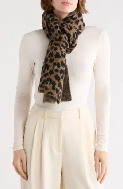 Allsaints Leopard Print Fuzzy Scarf In Brown