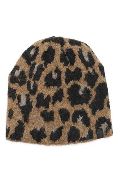 Allsaints Leopard Print Knit Beanie In Brown