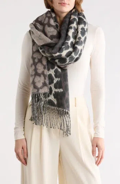 Allsaints Leopard Print Scarf In Gray