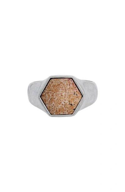 Allsaints Leopard Skin Jasper Stone Hexagon Signet Ring In Warm Silver