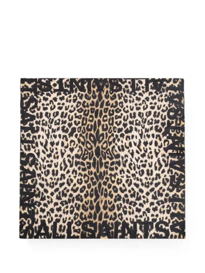 Allsaints Leopard-print Logo Scarf In Animal Print